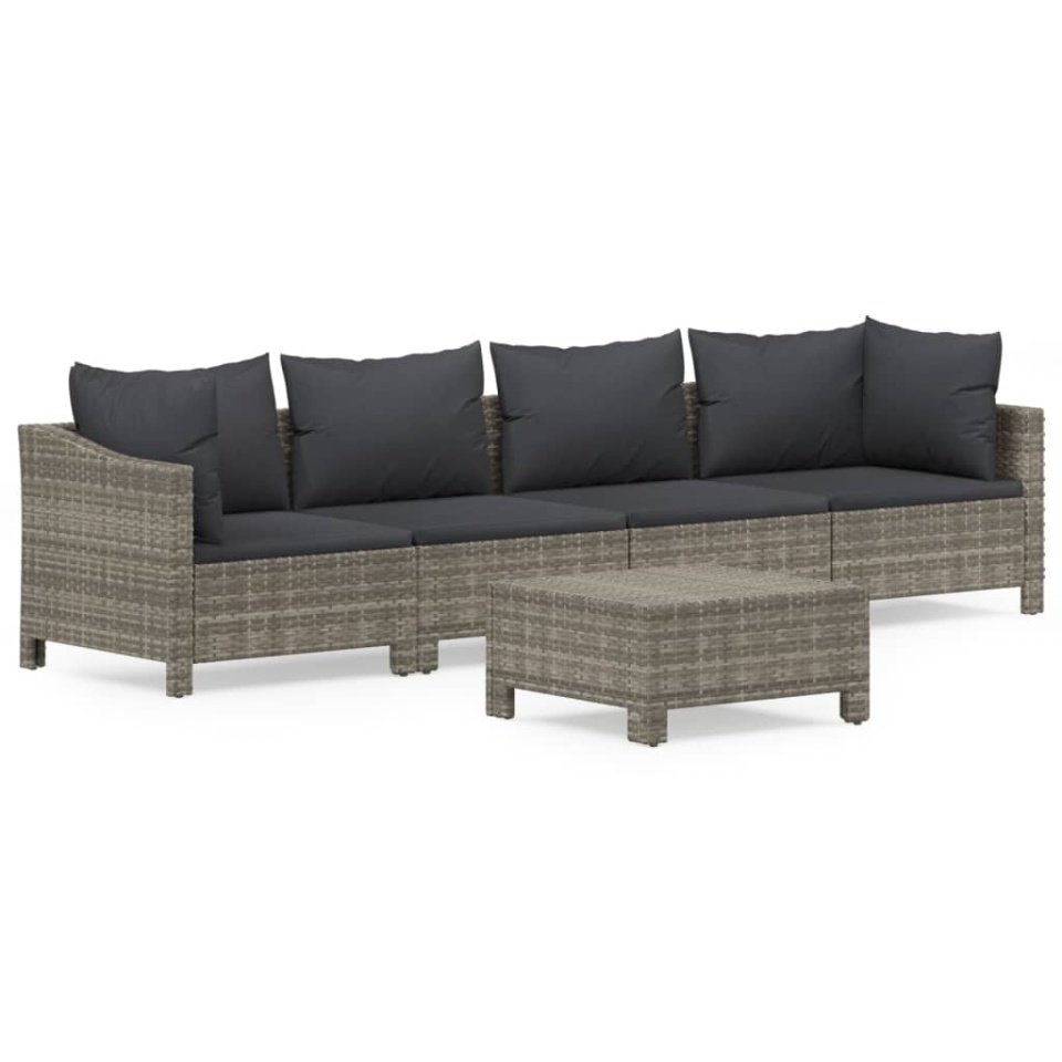 Set mobilier de grădină cu perne, 5 piese, gri, poliratan - 1 | YEO