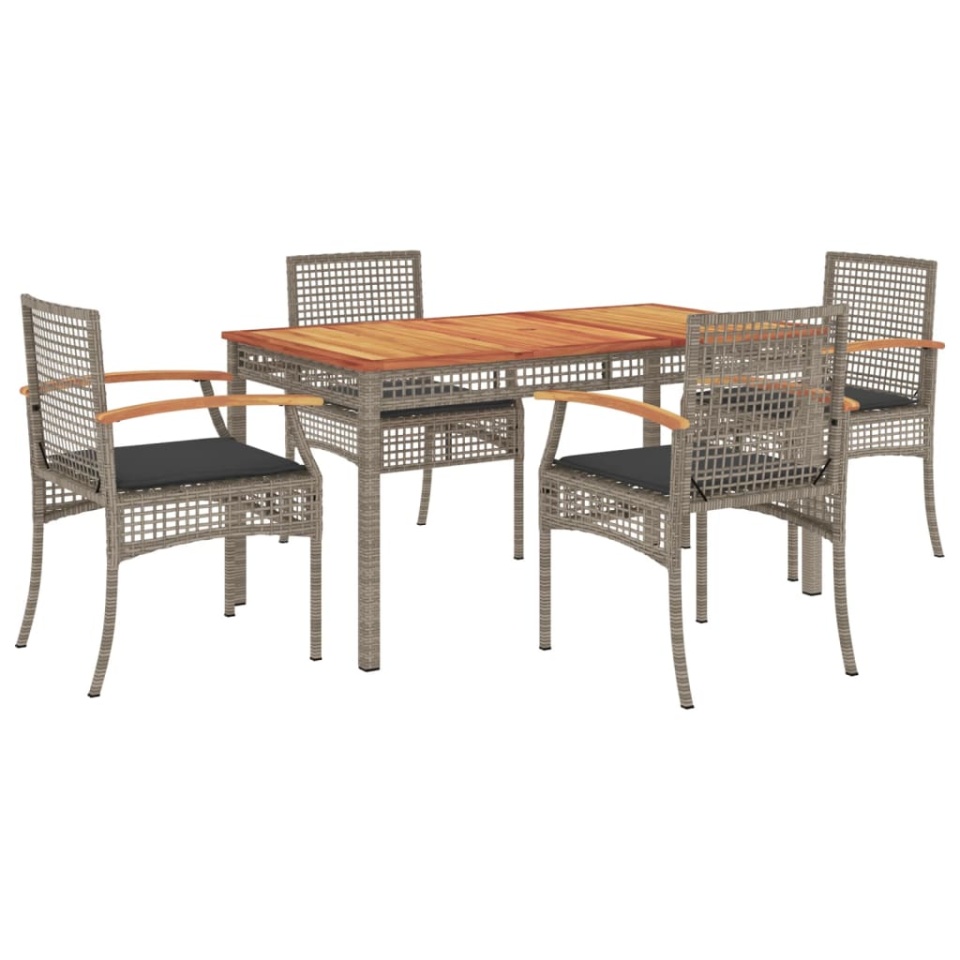 Set mobilier de grădină cu perne, 5 piese, gri, poliratan - 1 | YEO