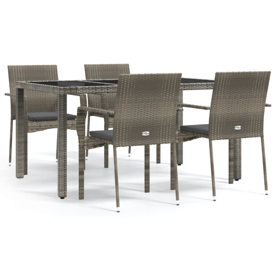 Set mobilier de grădină cu perne, 5 piese, gri, poliratan - 1 | YEO