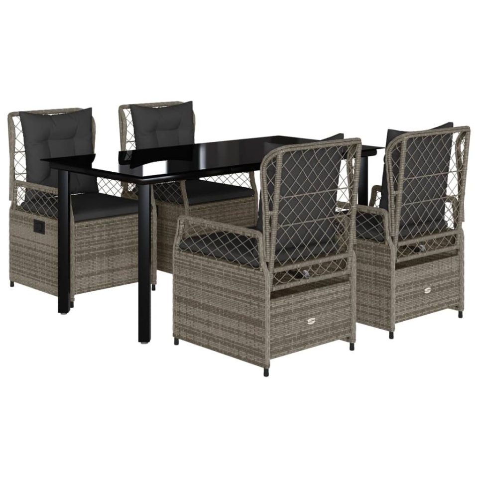 Set mobilier de grădină cu perne, 5 piese, gri, poliratan - 1 | YEO