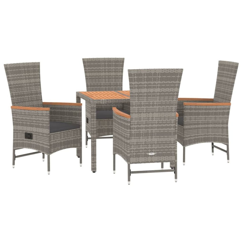 Set mobilier de grădină cu perne, 5 piese, gri, poliratan - 2 | YEO