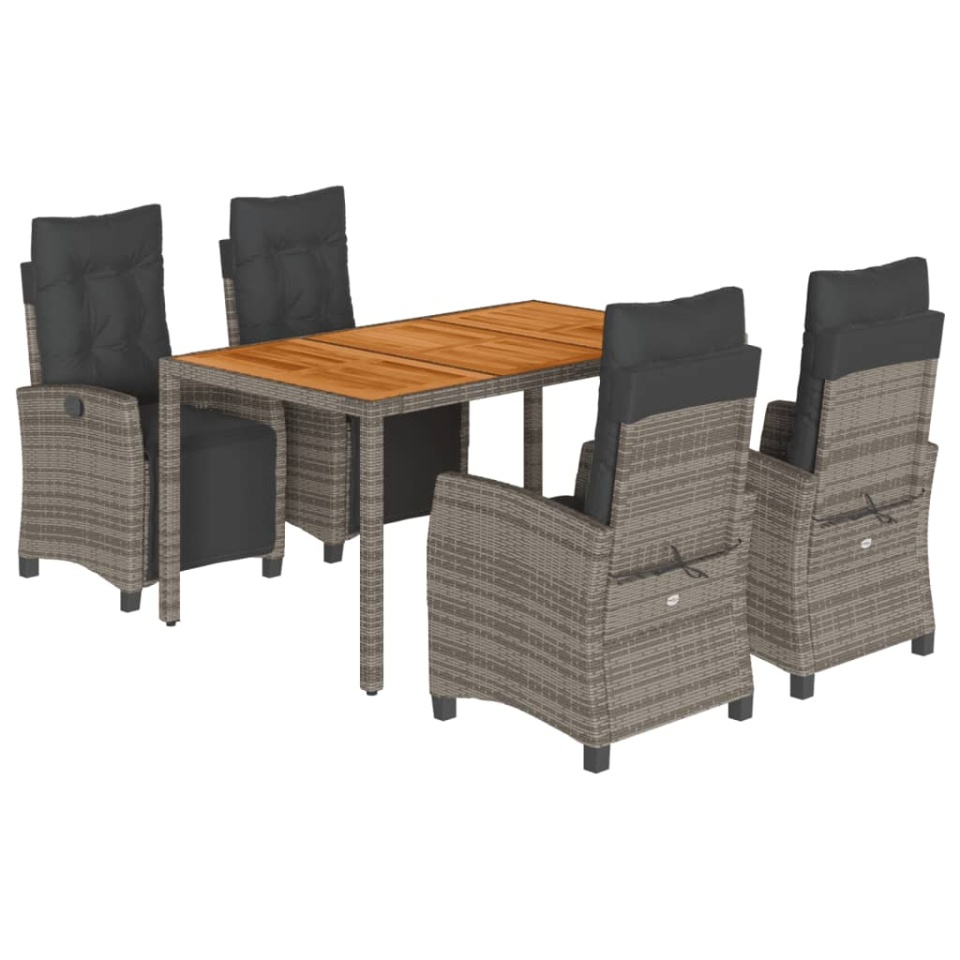 Set mobilier de grădină cu perne, 5 piese, gri, poliratan - 1 | YEO