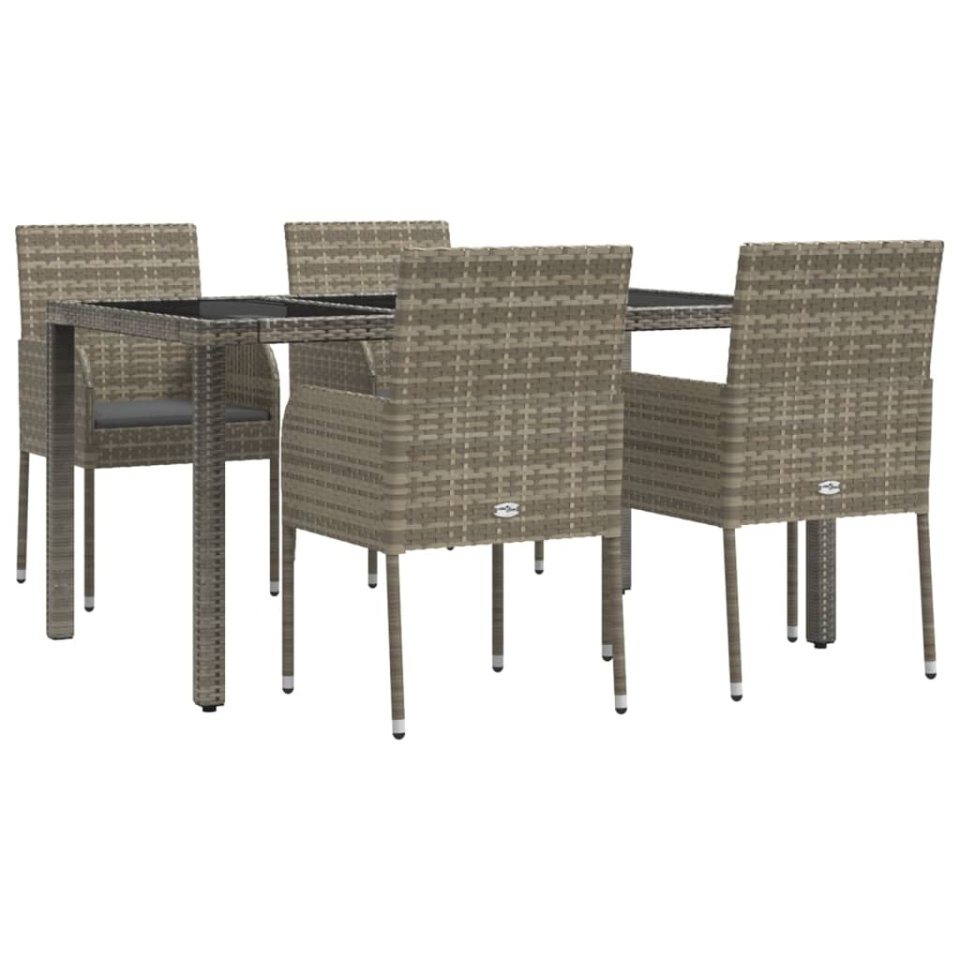 Set mobilier de grădină cu perne, 5 piese, gri, poliratan - 2 | YEO