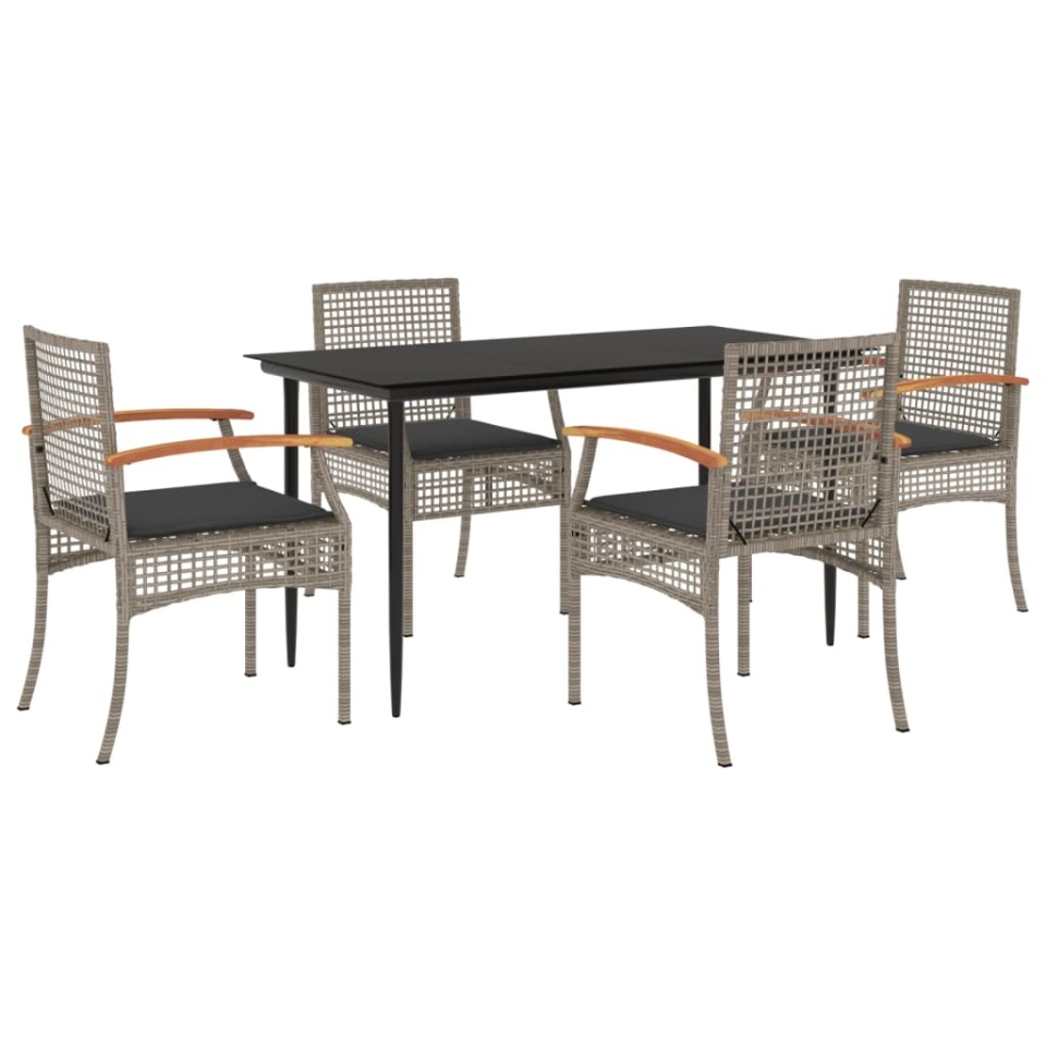 Set mobilier de grădină cu perne, 5 piese, gri, poliratan - 1 | YEO