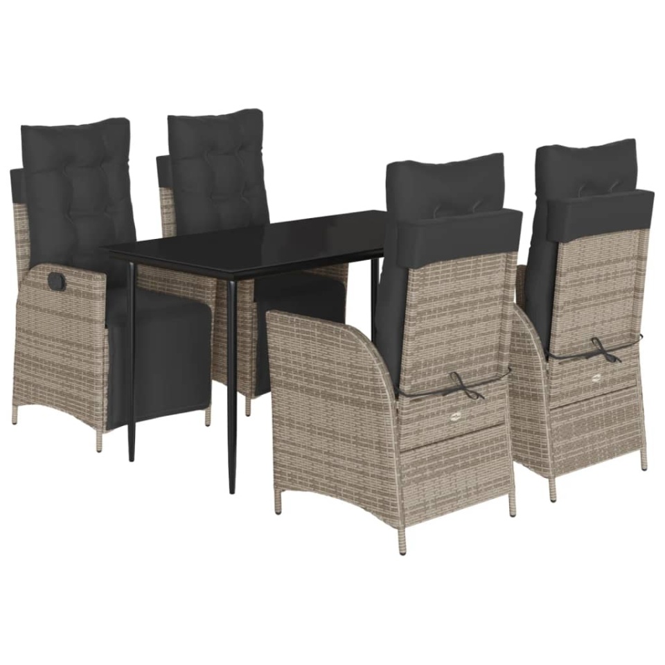 Set mobilier de grădină cu perne, 5 piese, gri, poliratan - 1 | YEO