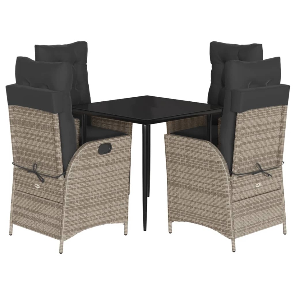 Set mobilier de grădină cu perne, 5 piese, gri, poliratan - 1 | YEO