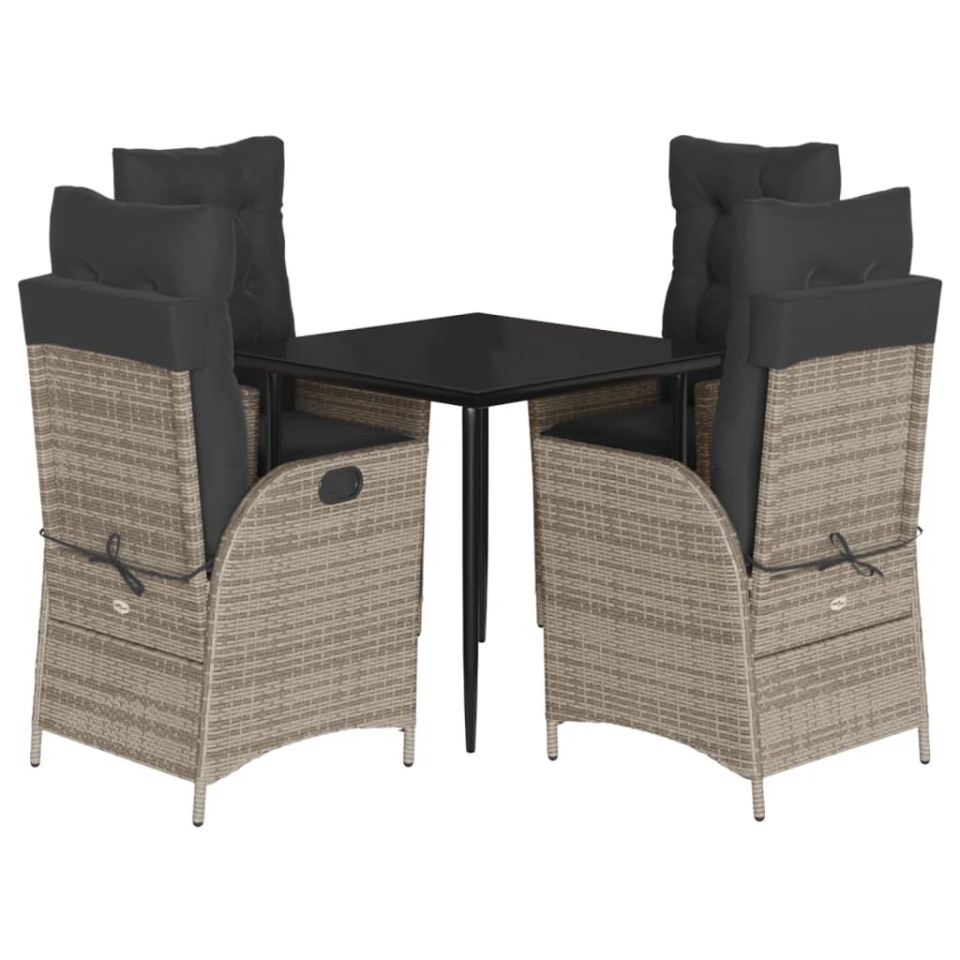 Set mobilier de grădină cu perne, 5 piese, gri, poliratan - 1 | YEO