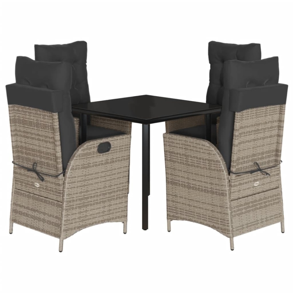 Set mobilier de grădină cu perne, 5 piese, gri, poliratan - 1 | YEO