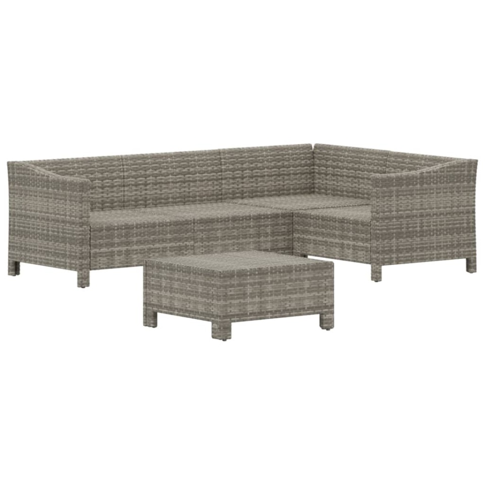 Set mobilier de grădină cu perne, 5 piese, gri, poliratan - 3 | YEO