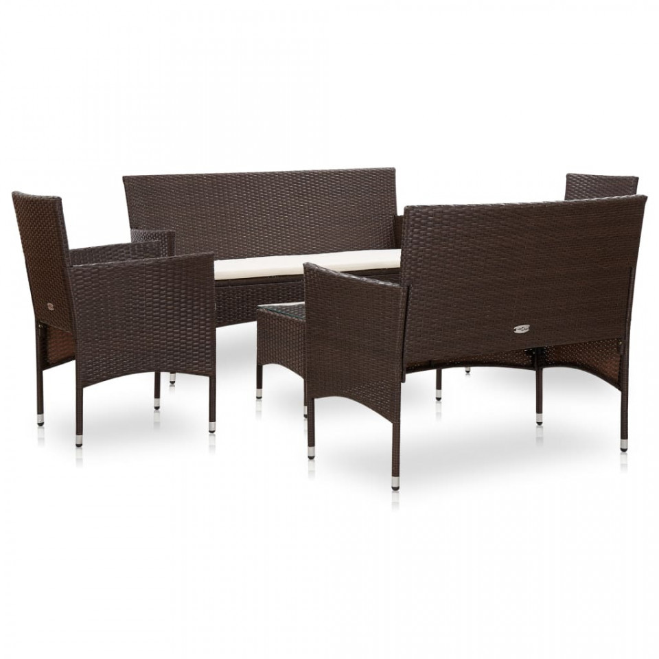 Set mobilier de grădină cu perne, 5 piese, maro, poliratan - 1 | YEO