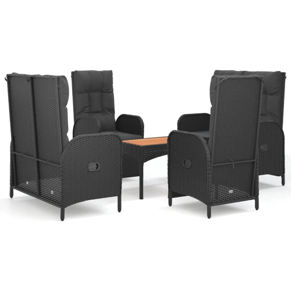 Set mobilier de grădină cu perne, 5 piese, negru, poliratan - 1 | YEO