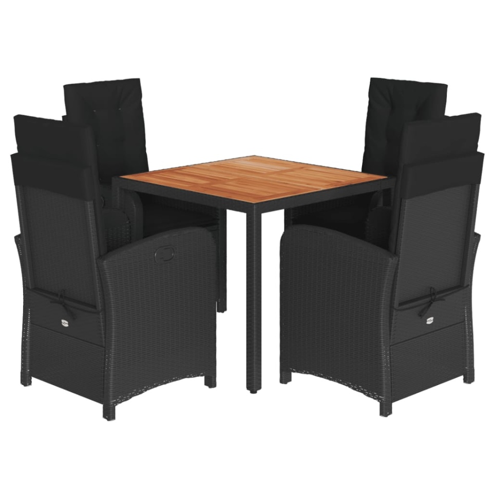 Set mobilier de grădină cu perne, 5 piese, negru, poliratan - 1 | YEO