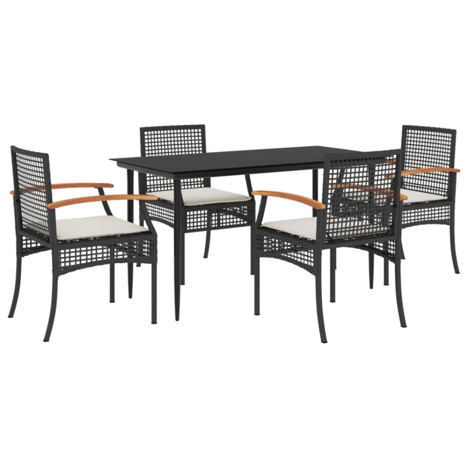 Set mobilier de grădină cu perne, 5 piese, negru, poliratan - 1 | YEO