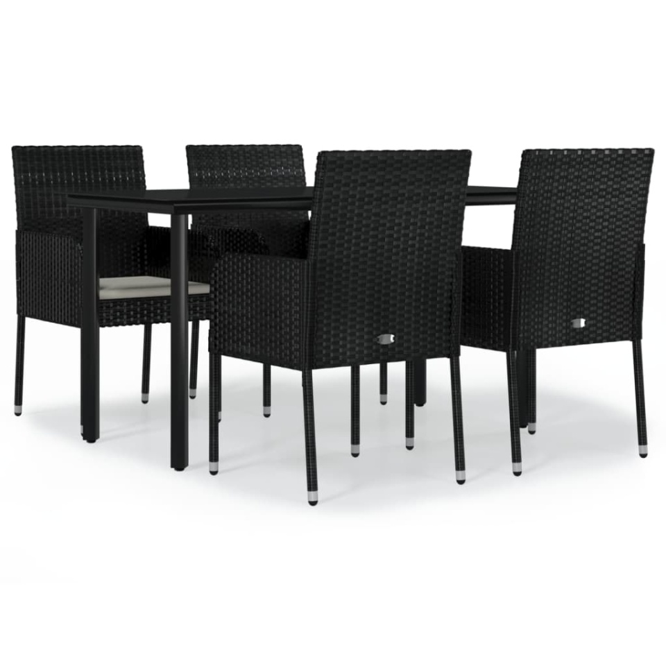 Set mobilier de grădină cu perne, 5 piese, negru, poliratan - 1 | YEO