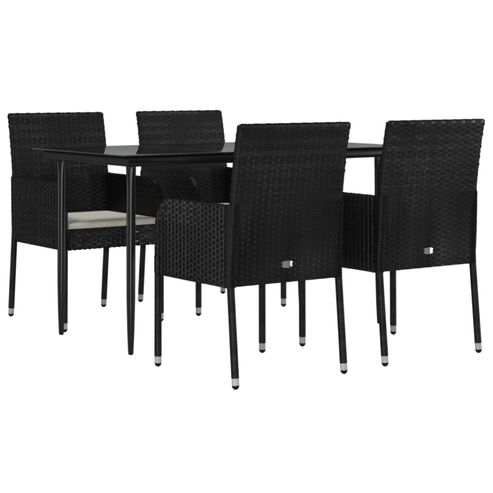 Set mobilier de grădină cu perne, 5 piese, negru, poliratan - 2 | YEO