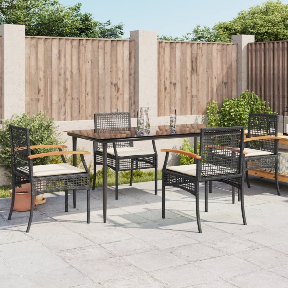 Set mobilier de grădină cu perne, 5 piese, negru, poliratan