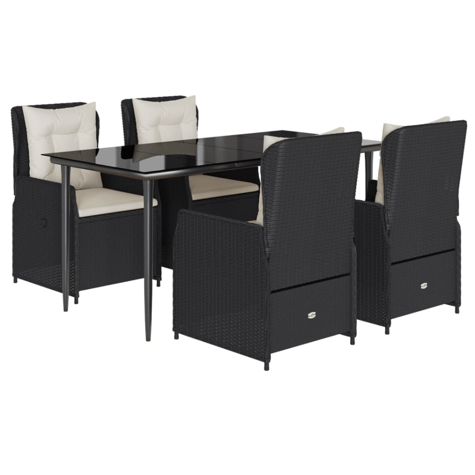 Set mobilier de grădină cu perne, 5 piese, negru, poliratan - 1 | YEO