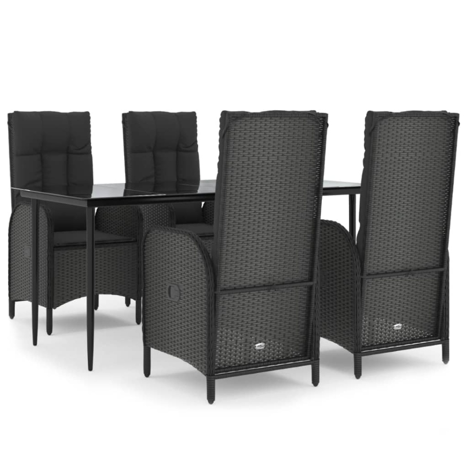 Set mobilier de grădină cu perne, 5 piese, negru, poliratan - 1 | YEO