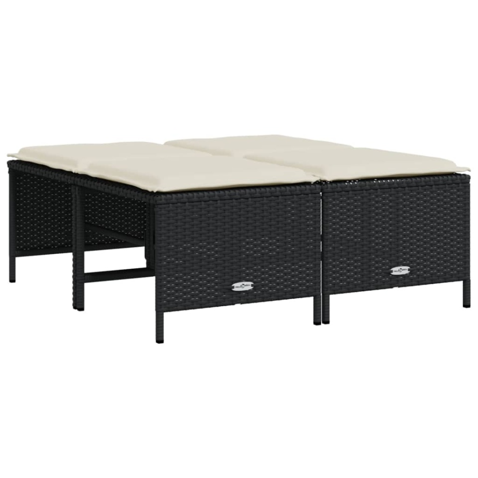 Set mobilier de grădină cu perne, 5 piese, negru, poliratan - 3 | YEO