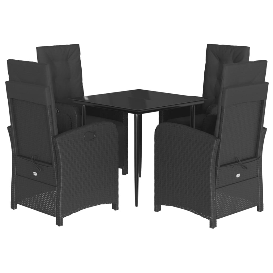 Set mobilier de grădină cu perne, 5 piese, negru, poliratan - 1 | YEO