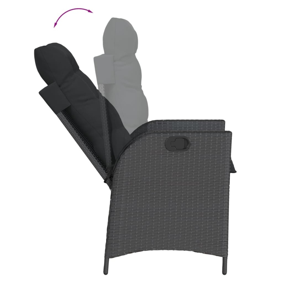 Set mobilier de grădină cu perne, 5 piese, negru, poliratan - 3 | YEO