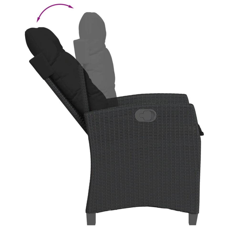 Set mobilier de grădină cu perne, 5 piese, negru, poliratan - 3 | YEO