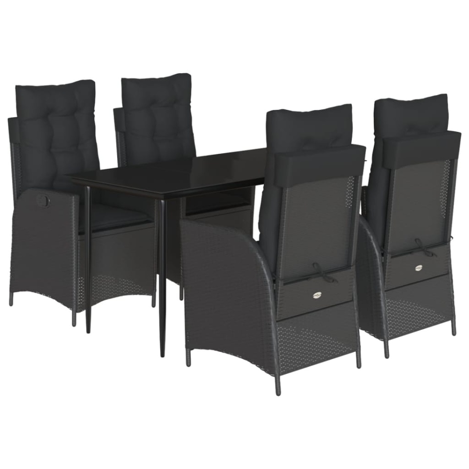 Set mobilier de grădină cu perne, 5 piese, negru, poliratan - 1 | YEO