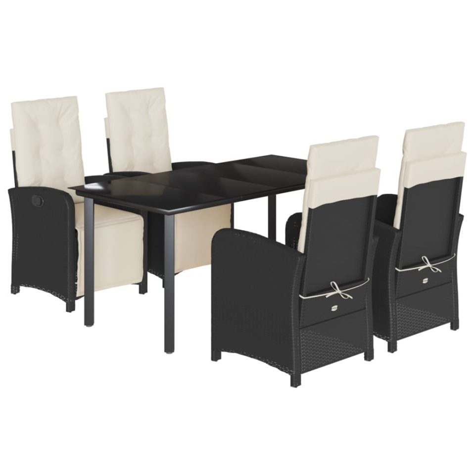Set mobilier de grădină cu perne, 5 piese, negru, poliratan - 1 | YEO