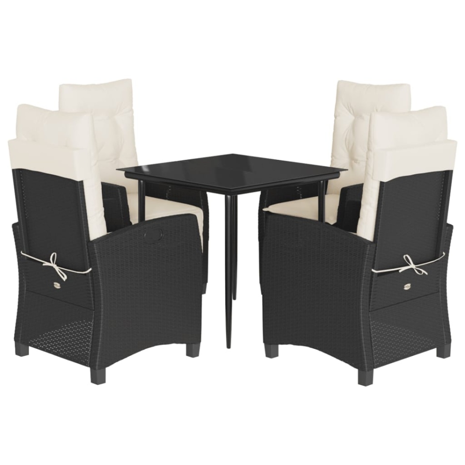 Set mobilier de grădină cu perne, 5 piese, negru, poliratan - 1 | YEO