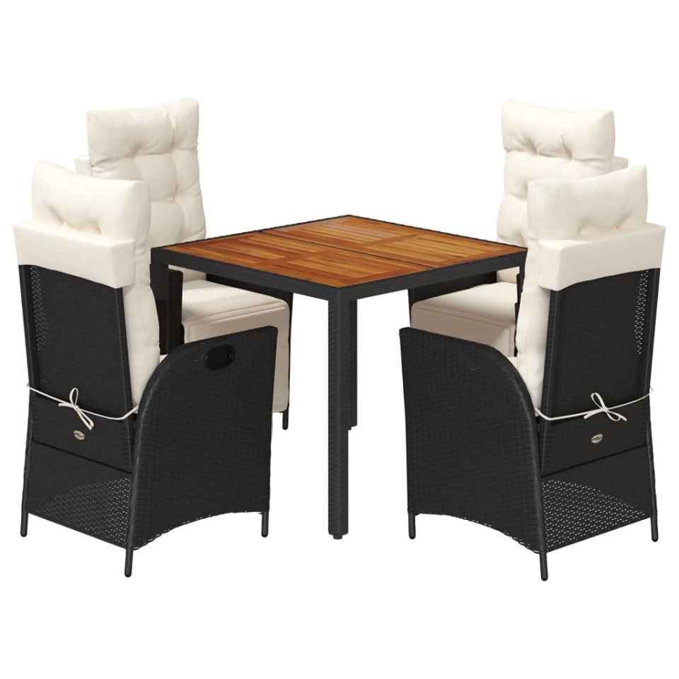 Set mobilier de grădină cu perne, 5 piese, negru, poliratan - 1 | YEO