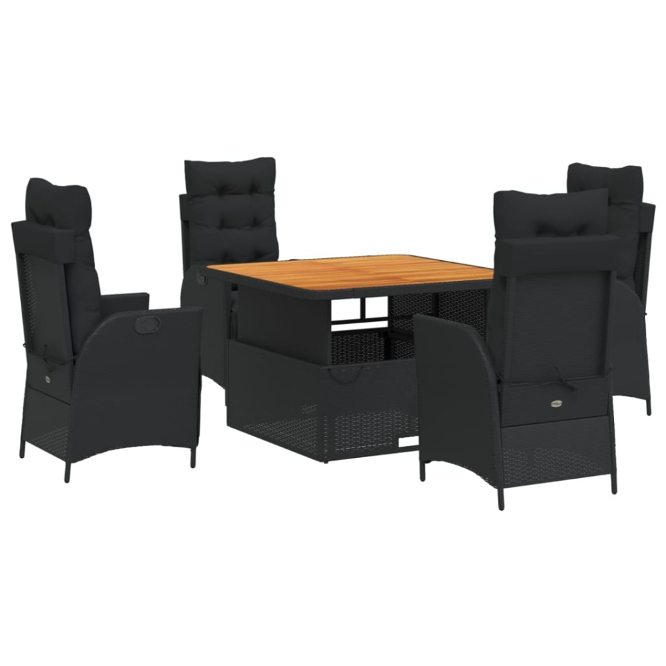 Set mobilier de grădină cu perne, 5 piese, negru, poliratan - 1 | YEO