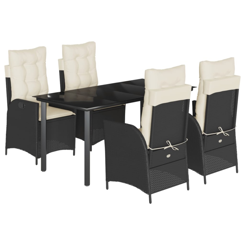 Set mobilier de grădină cu perne, 5 piese, negru, poliratan - 1 | YEO