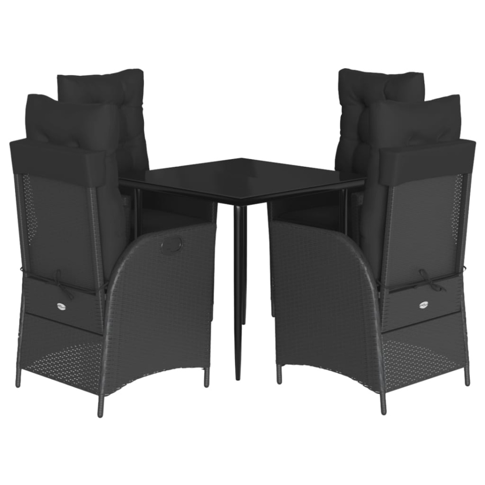 Set mobilier de grădină cu perne, 5 piese, negru, poliratan - 1 | YEO