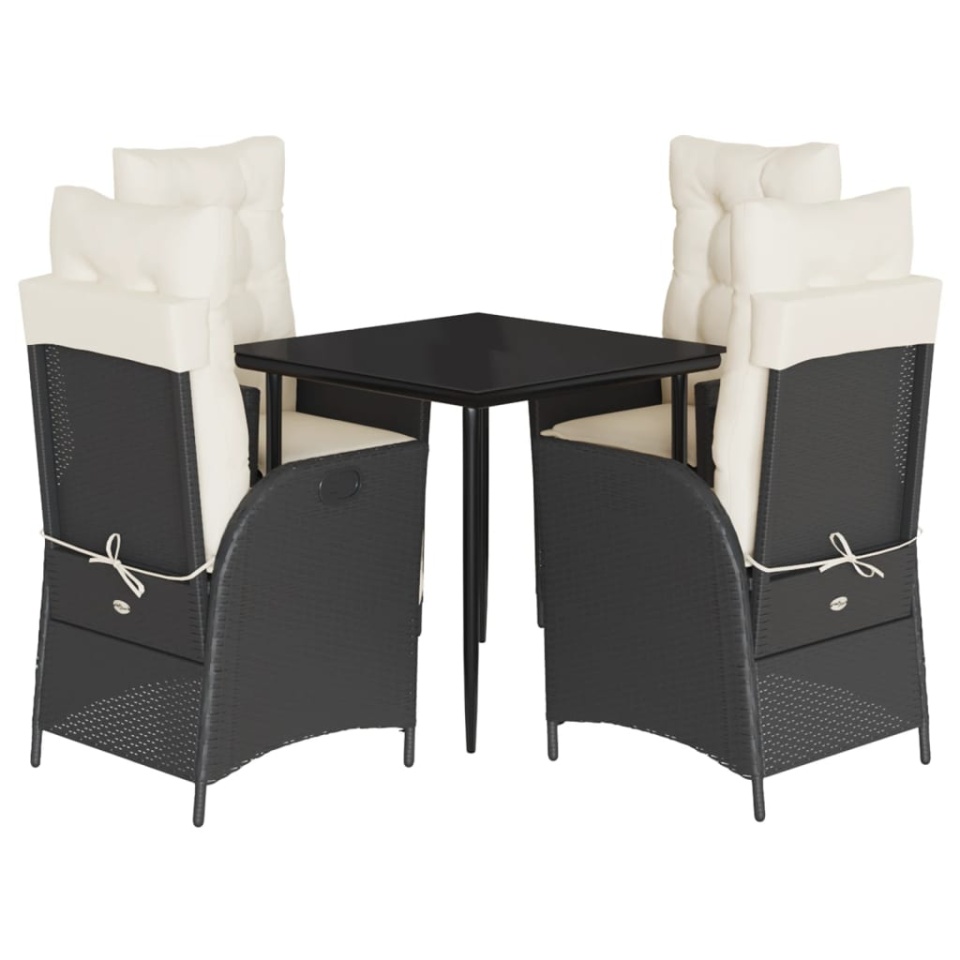 Set mobilier de grădină cu perne, 5 piese, negru, poliratan - 1 | YEO