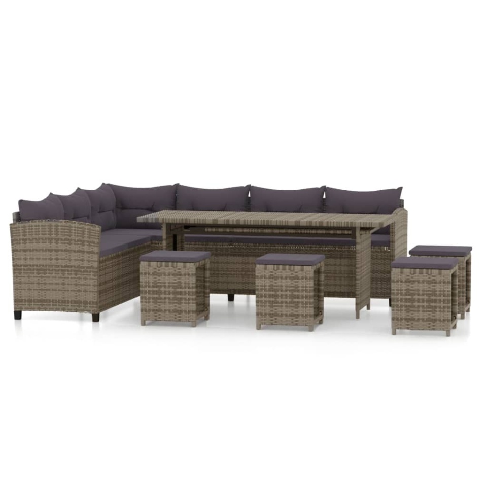Set mobilier de grădină cu perne, 6 piese, gri, poliratan - 1 | YEO