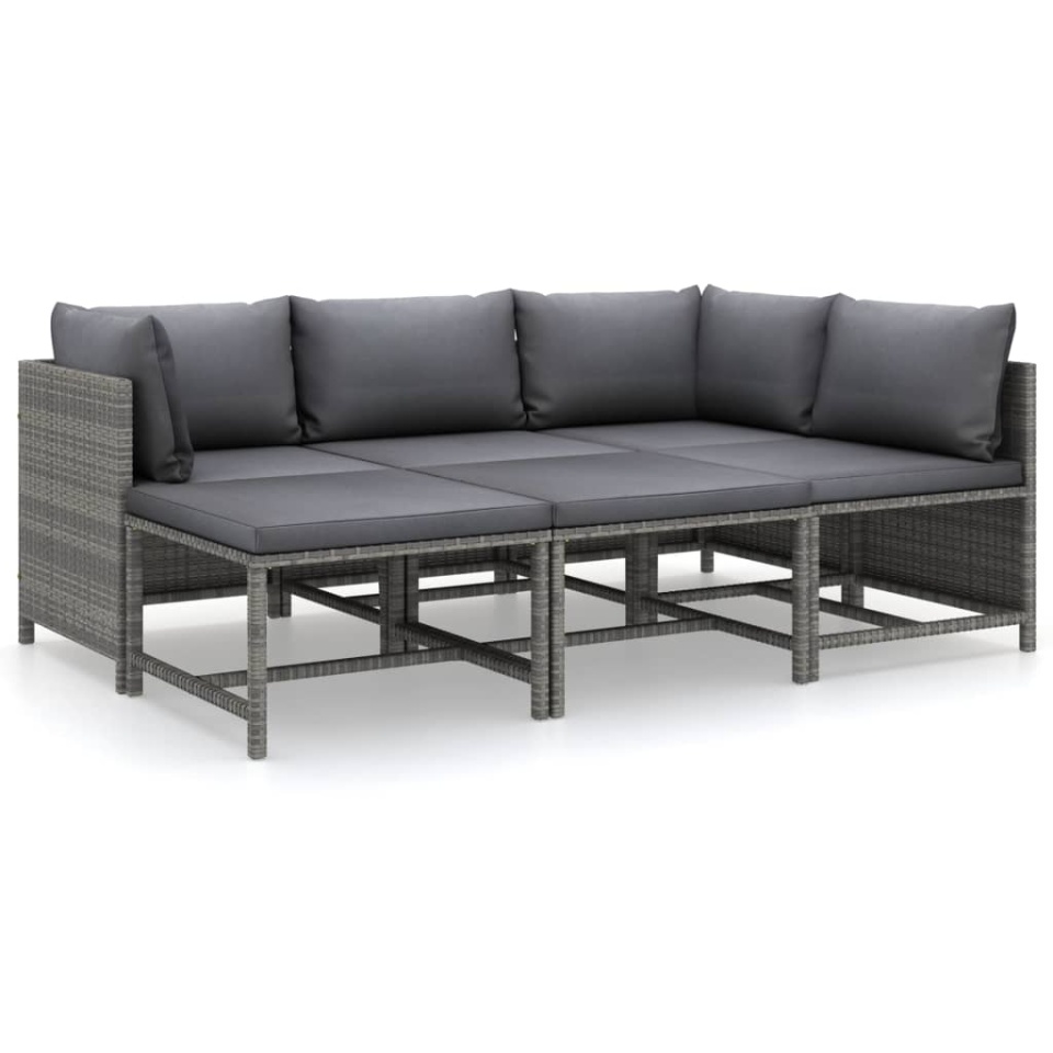 Set mobilier de grădină cu perne, 6 piese, gri, poliratan - 2 | YEO