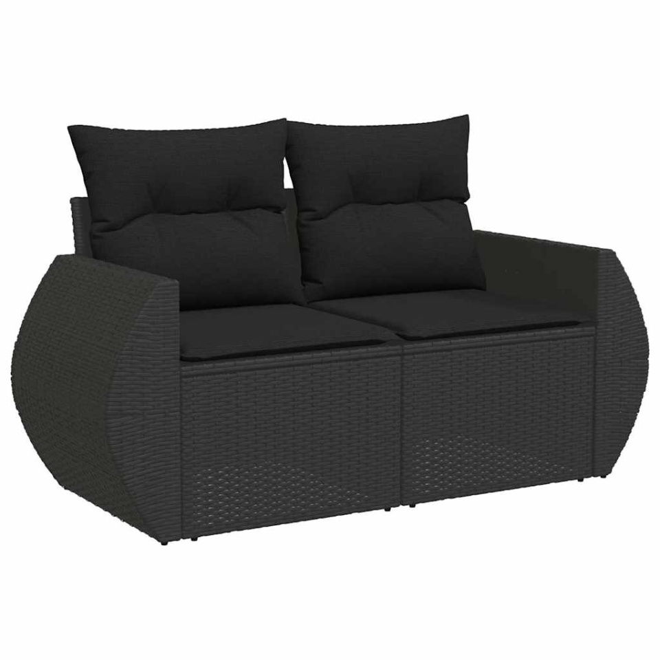 Set mobilier de grădină cu perne, 6 piese, negru, poliratan - 2 | YEO