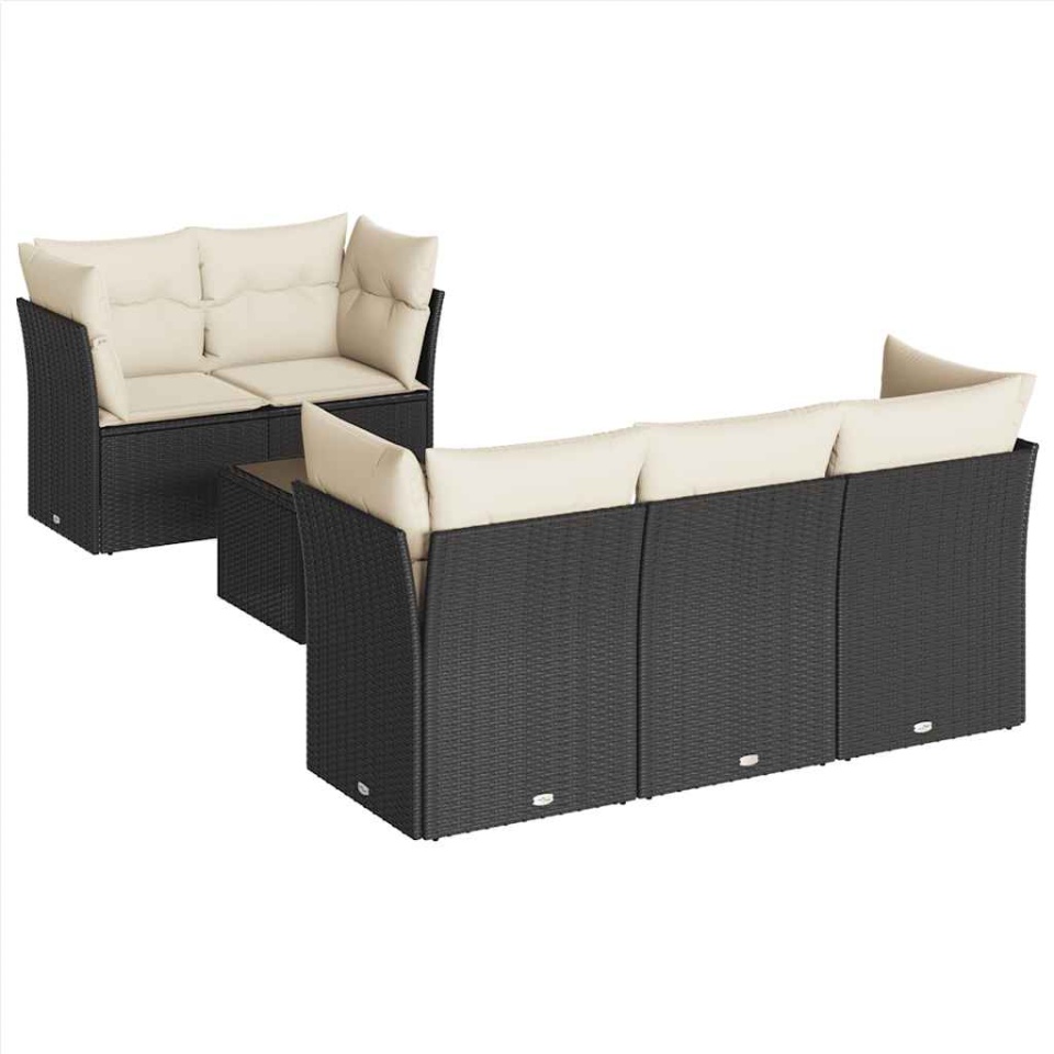 Set mobilier de grădină cu perne, 6 piese, negru, poliratan - 1 | YEO
