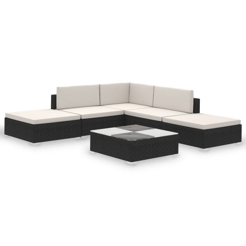 Set mobilier de grădină cu perne, 6 piese, negru, poliratan - 1 | YEO