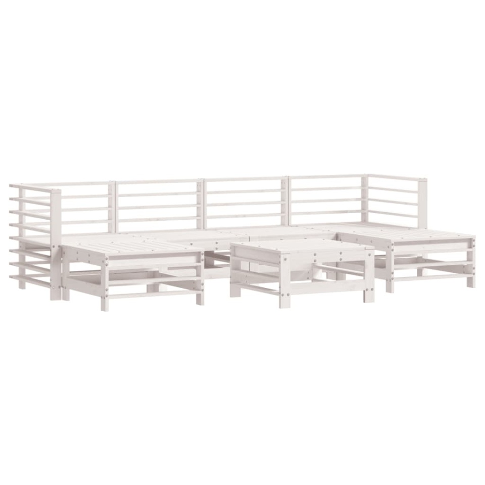 Set mobilier de grădină cu perne, 7 piese, alb, lemn masiv - 2 | YEO