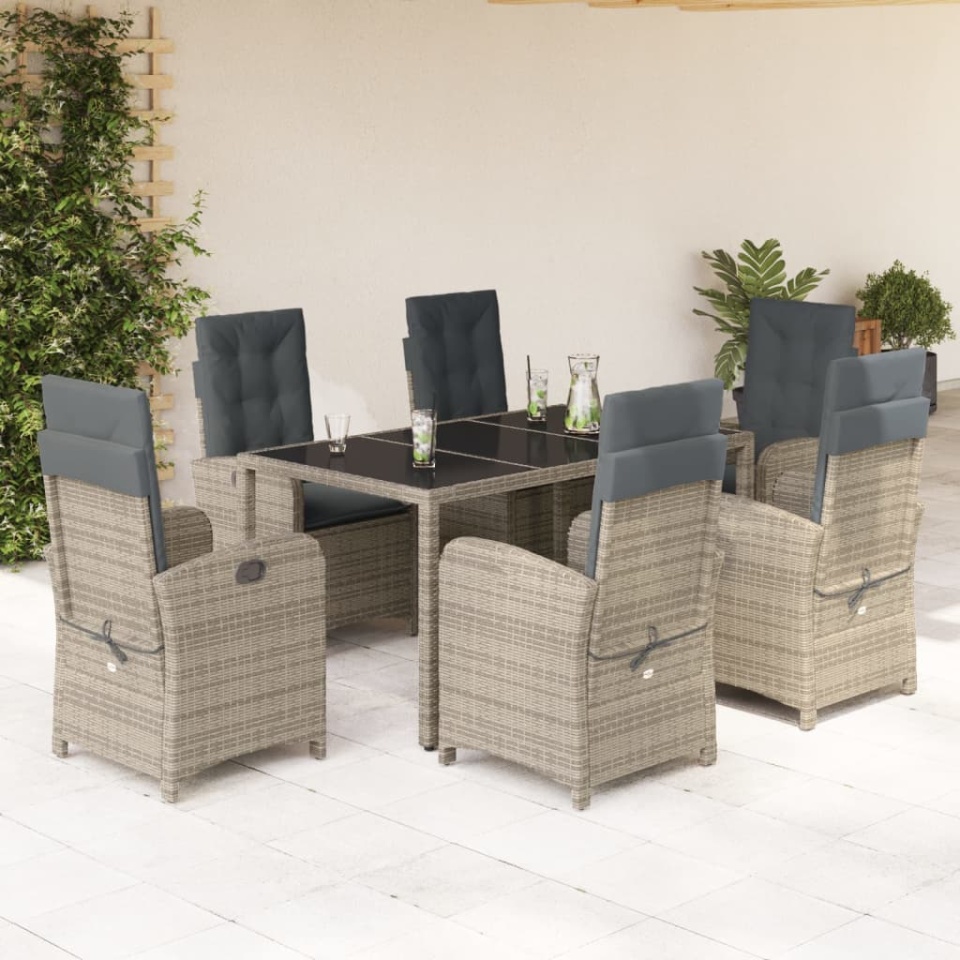 Set mobilier de grădină cu perne, 7 piese, gri, poliratan