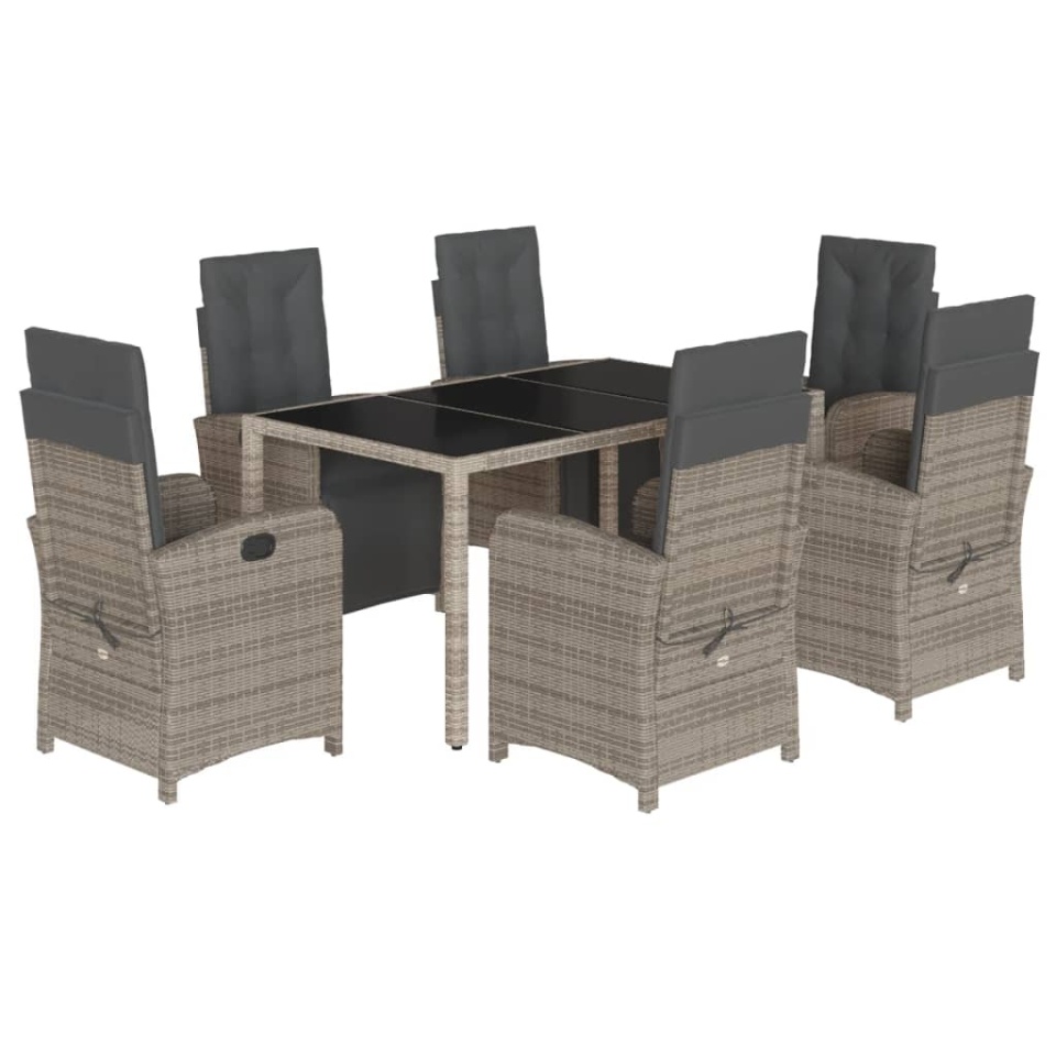 Set mobilier de grădină cu perne, 7 piese, gri, poliratan - 1 | YEO