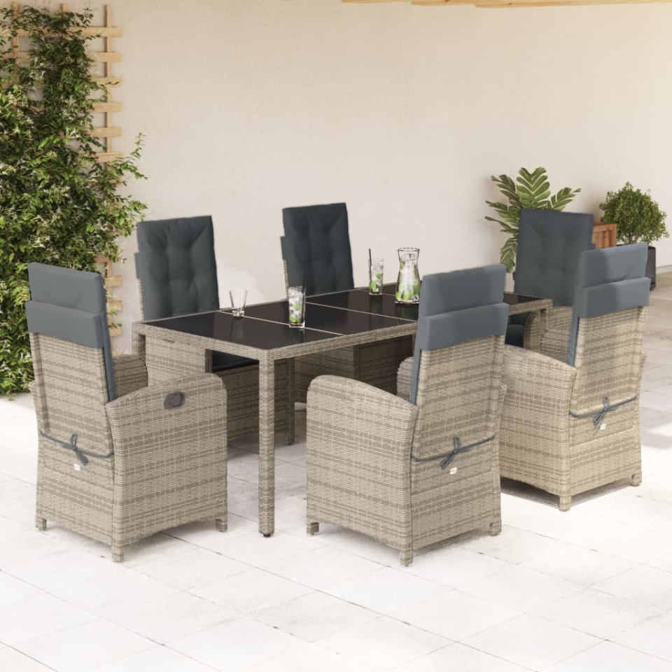 Set mobilier de grădină cu perne, 7 piese, gri, poliratan