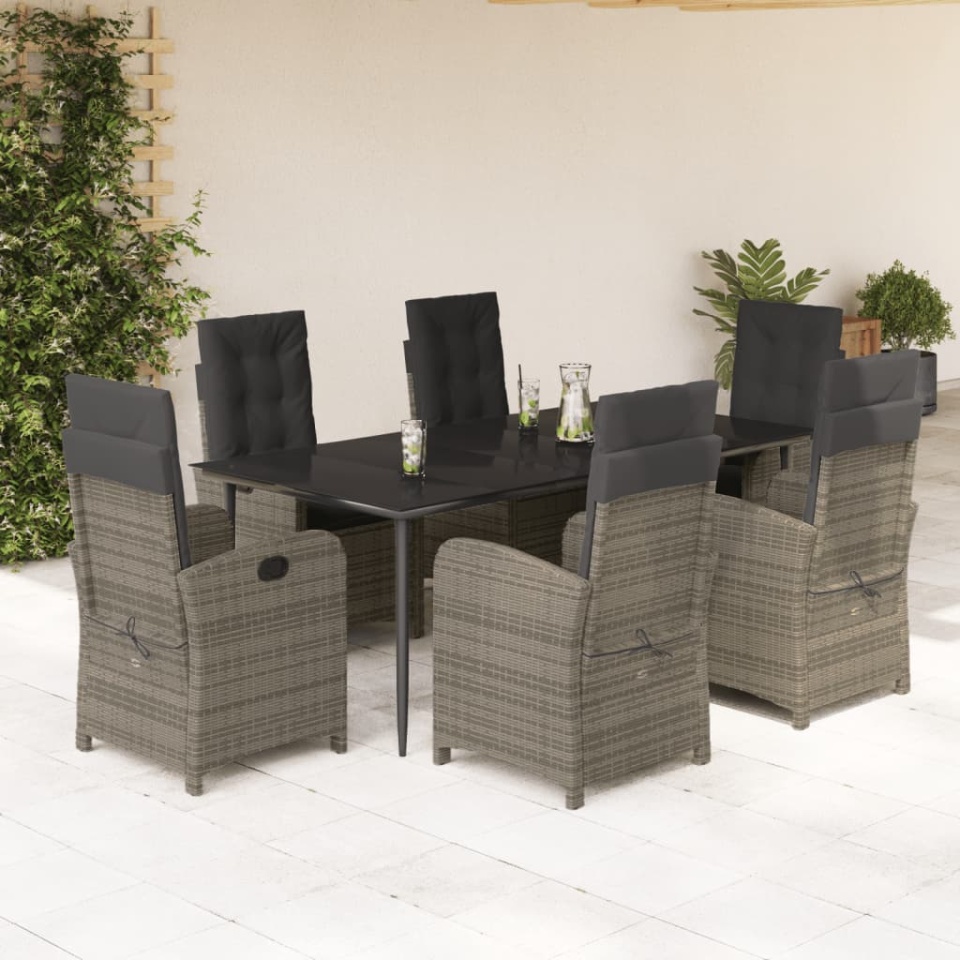 Set mobilier de grădină cu perne, 7 piese, gri, poliratan