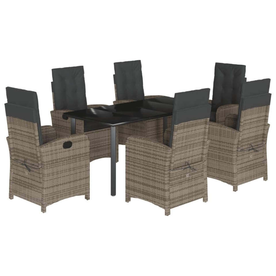Set mobilier de grădină cu perne, 7 piese, gri, poliratan - 1 | YEO