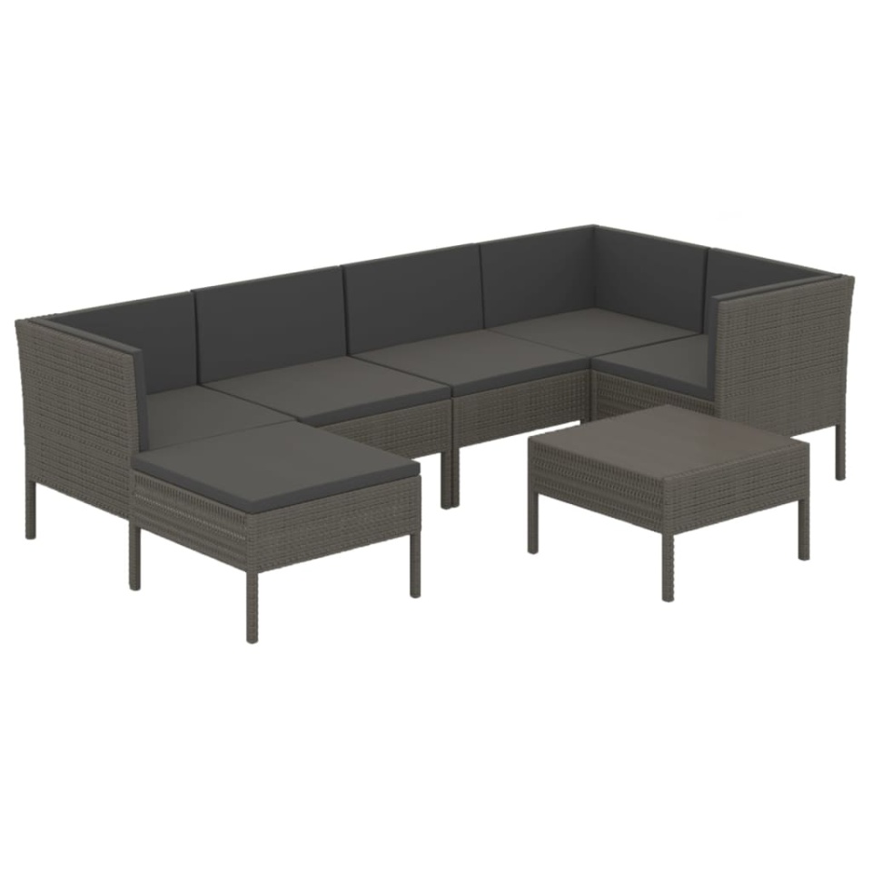 Set mobilier de grădină cu perne, 7 piese, gri, poliratan - 1 | YEO