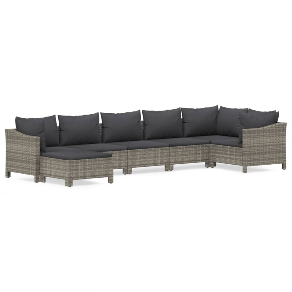 Set mobilier de grădină cu perne, 7 piese, gri, poliratan - 1 | YEO