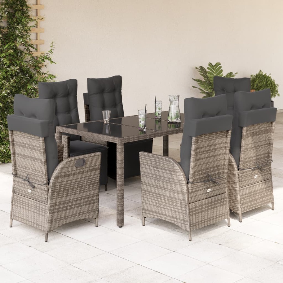Set mobilier de grădină cu perne, 7 piese, gri, poliratan