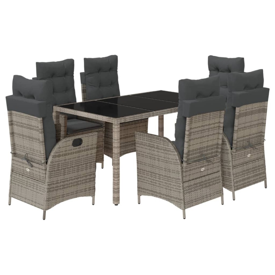Set mobilier de grădină cu perne, 7 piese, gri, poliratan - 1 | YEO