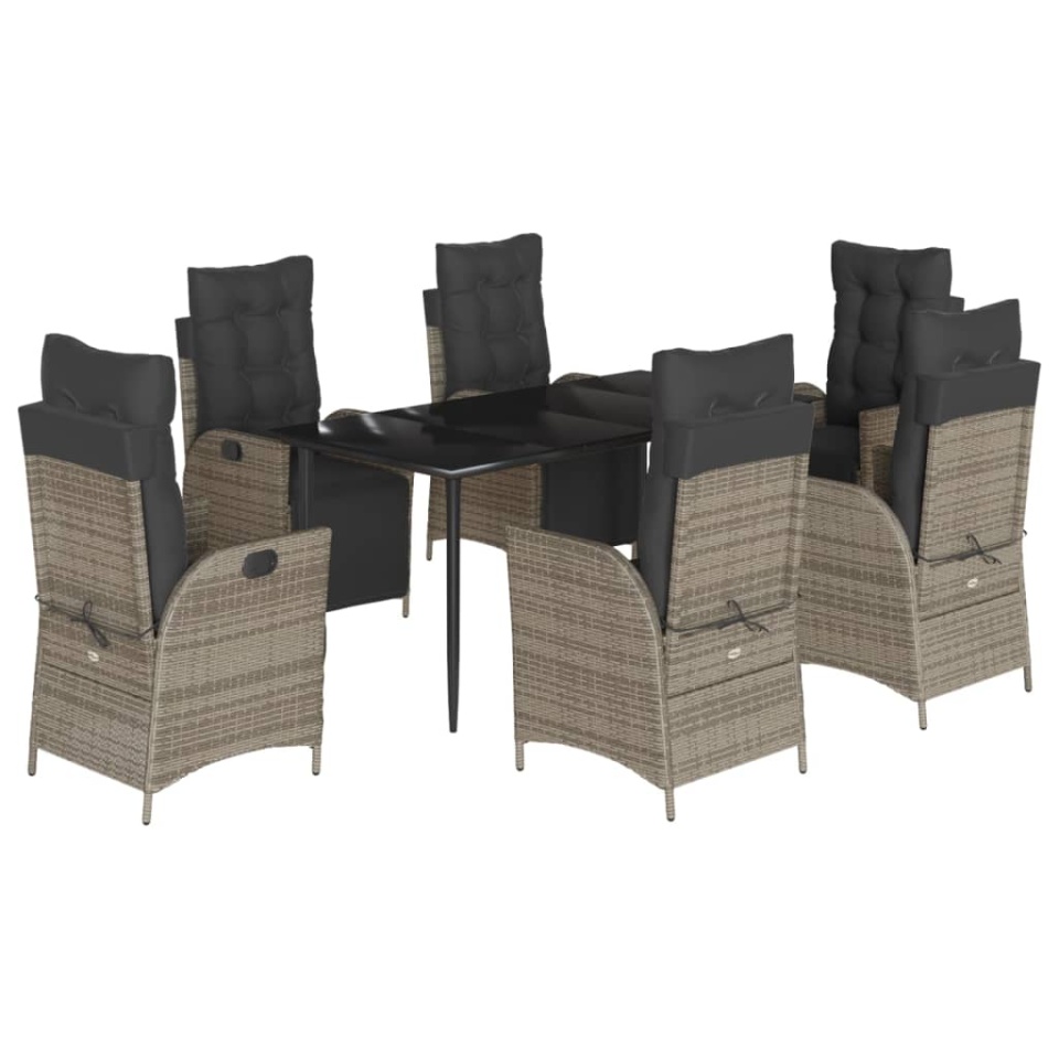 Set mobilier de grădină cu perne, 7 piese, gri, poliratan - 1 | YEO